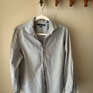 Perry Ellis Black and White Striped Casual Shirt